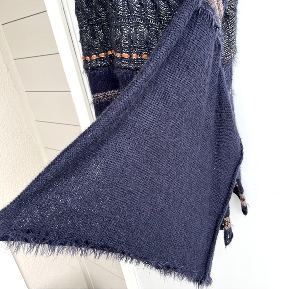 Free People Navy Wool Mohair Alpaca Cotton Blend Sweater Size L - Picture 8 of 13